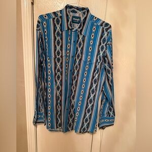 Wrangler Aqua Blue Black and White Geometric Men's Shirt